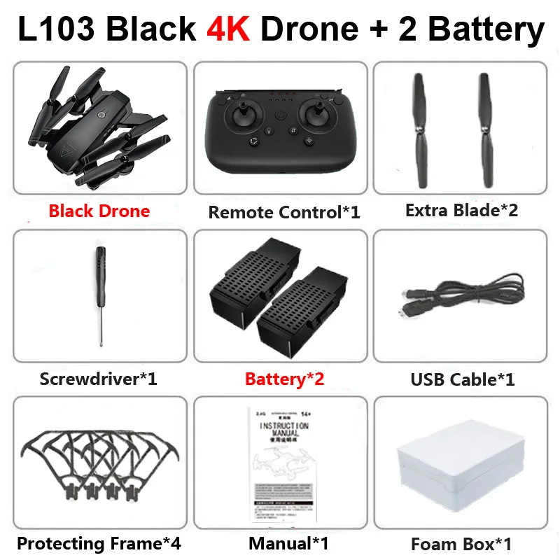 L103 Профессиональный Дрон с 4K 1080P HD двойной камерой WiFi FPV широкоугольный оптический поток RC вертолет Квадрокоптер игрушка в подарок VS E58 - Цвет: L103 B 4K 2B Foam