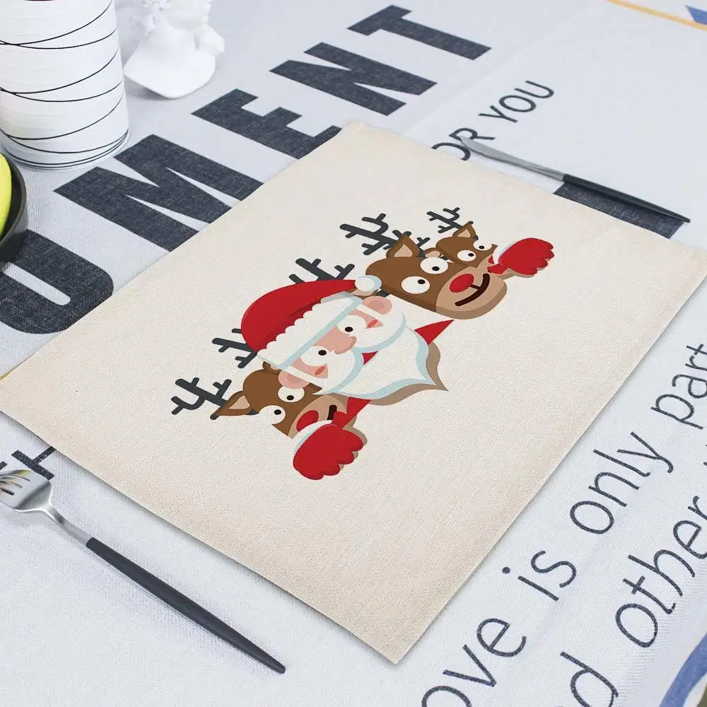 Рождественская печать настольная салфетка Санта Клаус Лось вечерние Декоративная скатерть Кухня Декор столовые приборы фестиваль украшения серветки