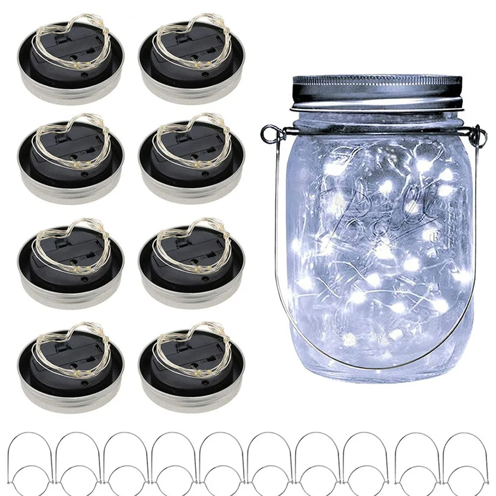 10-1 Pack Solar Mason Jar Lid Light 10leds 20leds Fairy Firefly Lids Lamp for Wedding Christmas Patio Lawn Garden Decoration | Лампы и