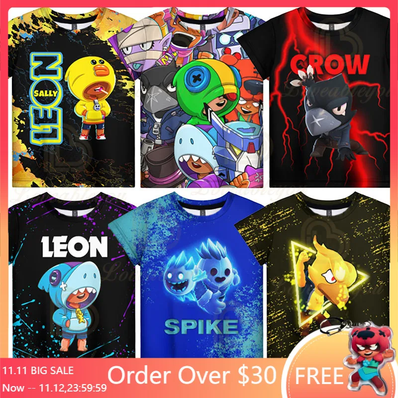 

Leon Boys Girls Cartoon Tshirt Tops Teen Clothes 3 To 14 Years Spike Kids T-shirts Shooting Game 3D Printed Shirts