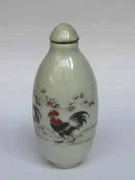 

YIZHU CULTUER ART Collection Old Chinese Famille rose Porcelain Painting Cock Family Snuff Bottle Decoration Gift