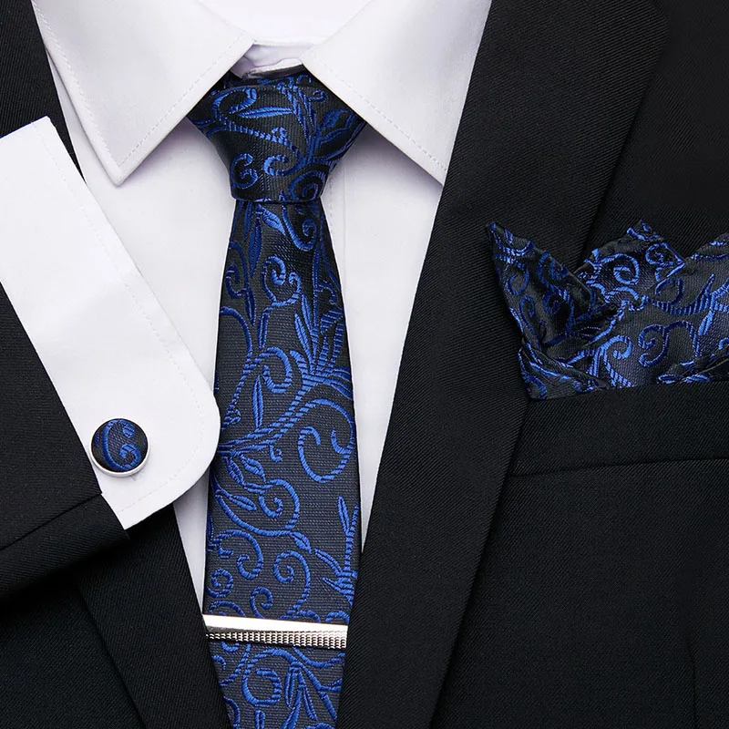Жаккардовый тканый Свадебный галстук Hanky запонки набор зажимов для галстука на шею галстук мужской галстук шелк 7,5 см для мужчин деловые вечерние 12601 - Цвет: SZ95