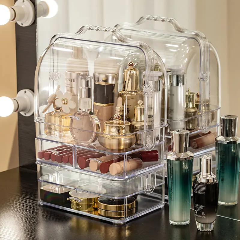  Acrylic Makeup Organizer Clear Cosmetic Jewelry Storage Box Double Open Cover Women Cosmetic Storag
