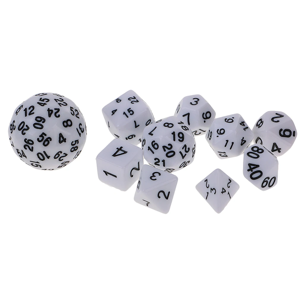 Pack of 10 Dice Set-D4, D6, D8, D10, D12, D20, D24, D30, D60 Acrylic Dice Multicolor Board Game Dice Party Gambling Dices