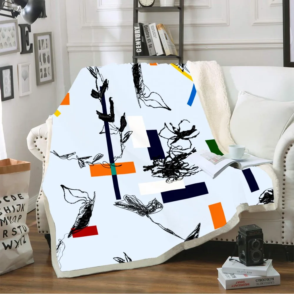 New Geometric Pattern Throw Colorful Microfiber Blanket Fleece Sherpa Warm Blanket for Couch Bed Sofa 3D Print Home Blanket