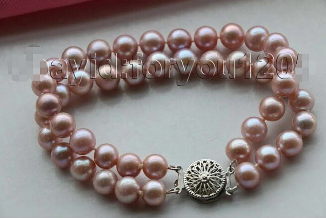 DYY 914+++ " двойной натуральный 8 мм Лавандовый браслет с круглыми жемчужинами
