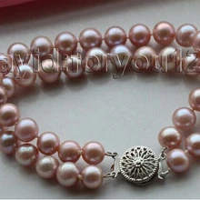 DYY 914+++ " двойной натуральный 8 мм Лавандовый браслет с круглыми жемчужинами