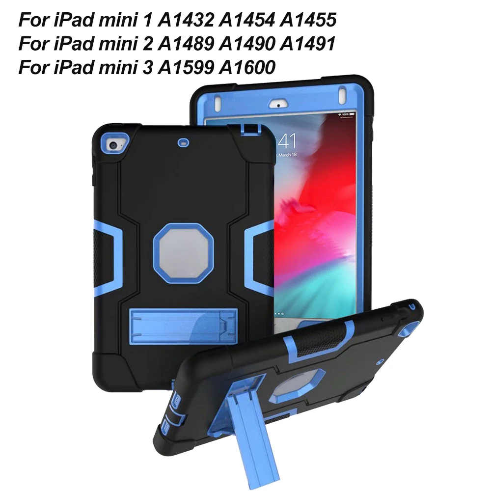 Shockrpoof чехол с подставкой для IPad Mini 1 2 3 4 5 A2133 A1538 A1599 A1489 A1432 PC силиконовый сверхпрочный чехол для планшета - Цвет: Black Blue mini123