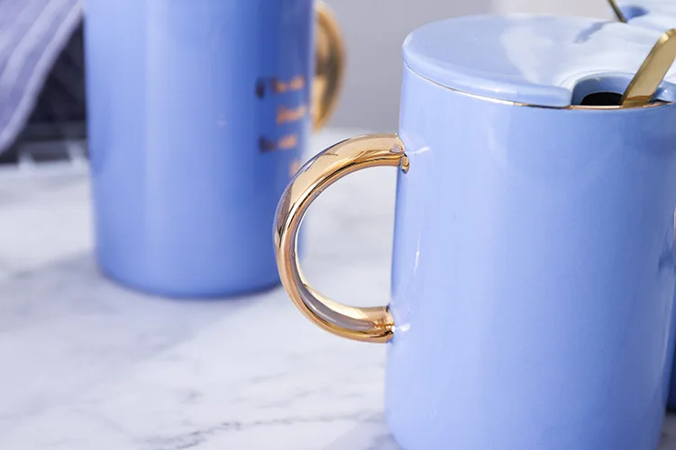 Новинка, синяя керамическая чашка с золотая ручка, креативные кофейные кружки, модная деловая Подарочная кружка
