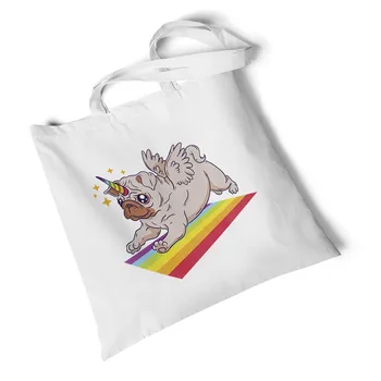 

Focal20 Streetwear Animal Rainbow Print Women Canvas Bag Foldable Large Shopping Bag Handbag Reusable Storage Tote Shoulder Bag