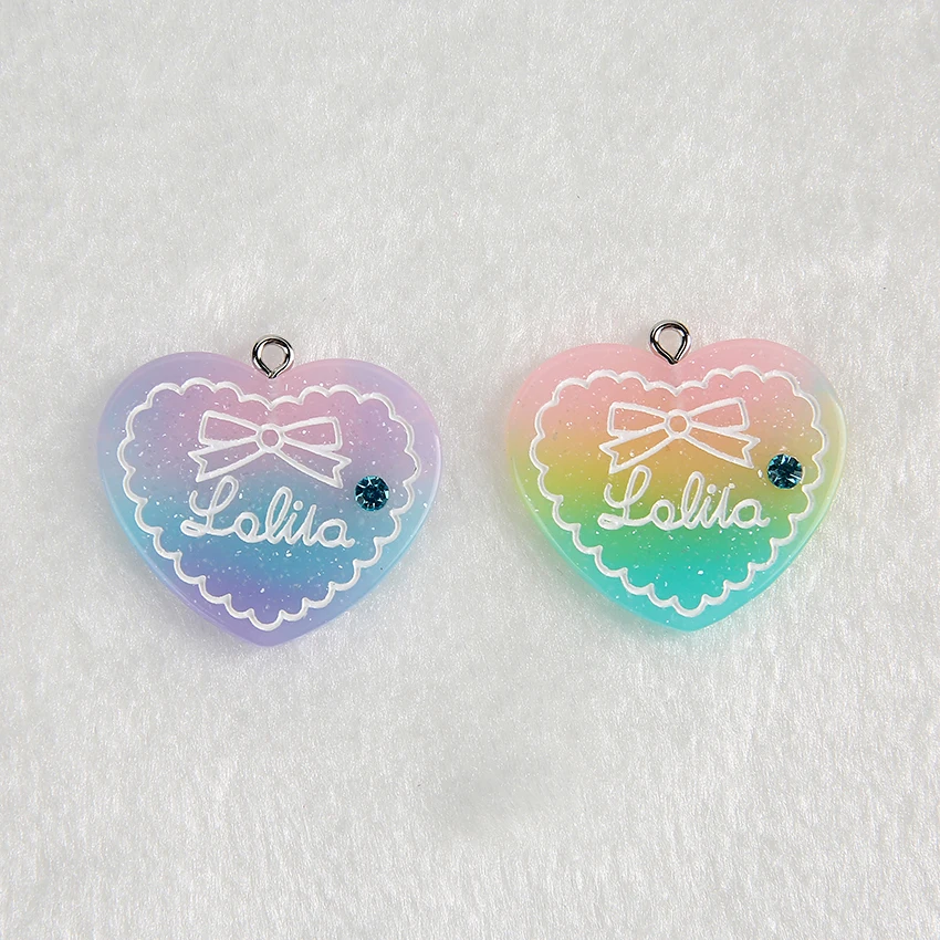 Цепочка с подвеской в виде сердца из смолы бижутерия блестками плоским