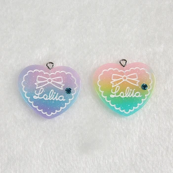 

15cps/lot 31*27mm fashion glitter flat back resin heart Jewelry necklace pendant keychain charms for DIY decoration