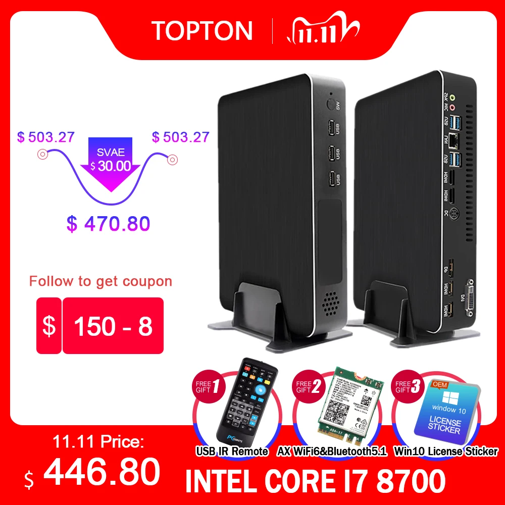 Игровой мини ПК Topton I7 8700 i5 9400F GTX1050TI 4G Nvidia GPU Win10 Pro Barebone Nettop Linux настольный компьютер