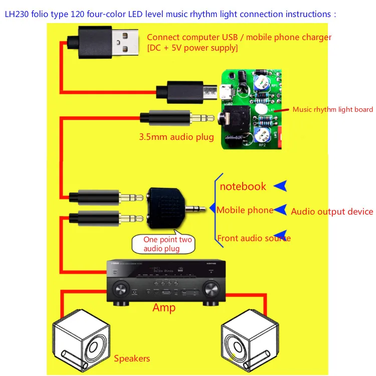 Folio Type USB Music Level Indicator Dual 60 LED Colorful Spectrum Dual-Channel Gain Audio Indicator 5 Display Modes