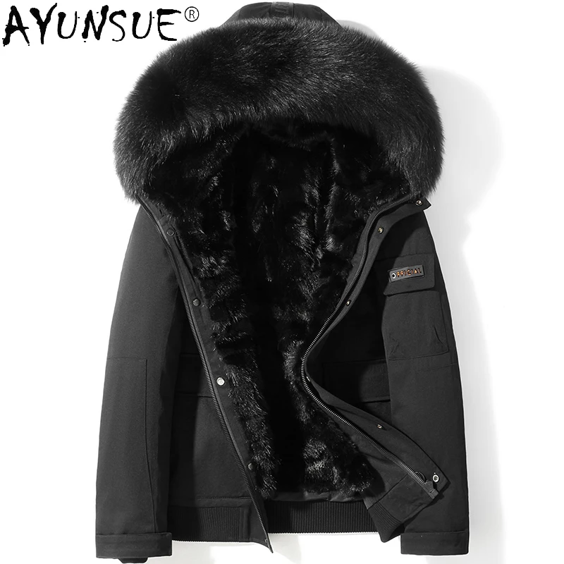 

AYUNSUE Warm 100% Real Mink Fur Liner Parka Men Autumn Winter 2021 Hooded Big Fox Fur Collar Jacket Male Casaco Masculino Gxy833