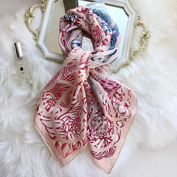 

100% Silk Twill Scarf Fashion Mask Headscarf Shawl Hijab for Ladies Phantom Flowers Pattern Multipurpose Coat Beach Wrap Skirt