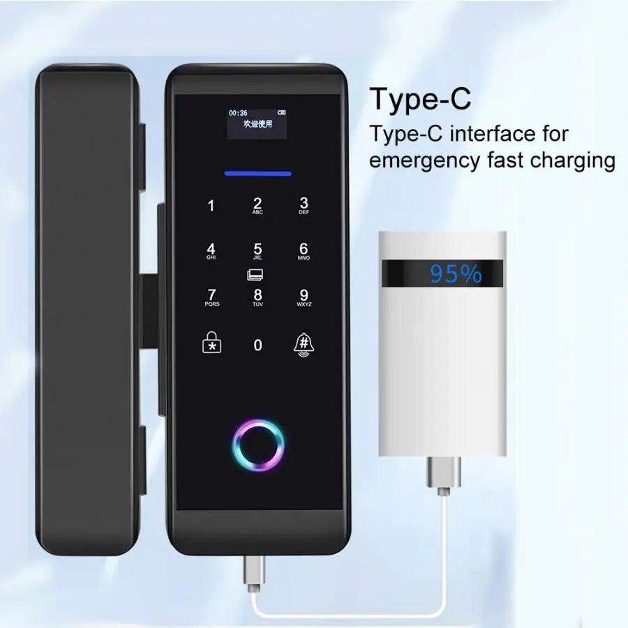 Отпечаток пальца пароль IC карта стеклянный дверной замок Bluetooth приложение управление сигнализация Система контроля доступа электронный замок