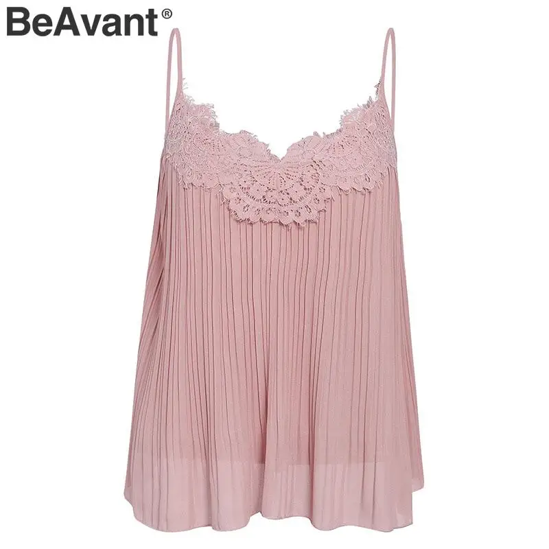 BeAvant, элегантные розовые топы с кружевной вышивкой, женские сексуальные топы с v-образным вырезом, женские майки, топ на бретелях, женские майки и футболки - Цвет: Розовый