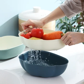 

Nordic Double Drain Basket Bowl Washing Creative Kitchen Accessories Strainer Noodles Vegetables Storage Openwork Fruit Tool