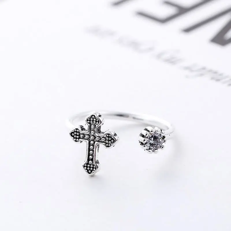 Finger Ring Retro Big Cross Open For Women Party Jewelry Men Gothic Metal For Finger Ring Opening Ring