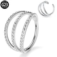 G23 titanio incernierato setto Clicker segmento naso anello cerchio 3 lato CZ pavimenta labbro orecchio cartilagine elica naso perno corpo Piercing gioielli