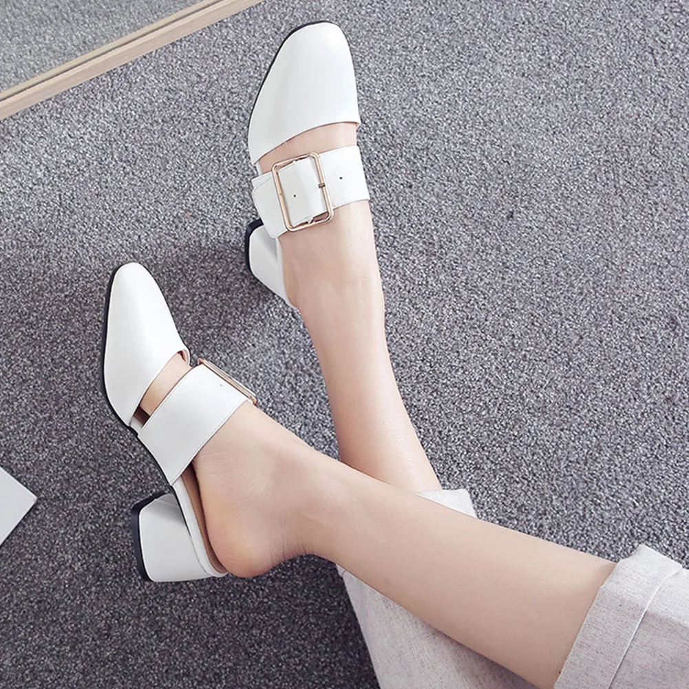 

Sarairis On Sale Large Size 46 Square Heels women's Shoes Woman Sandal Summer Buckle Decoration Slip On Mules Pumps Female