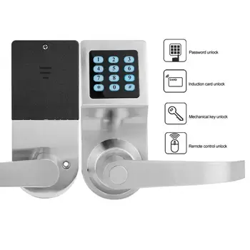 

Card Password Electronic Keypad Coded Security Smart Door Lock with Remote Control Silver for Apartment Office Residential