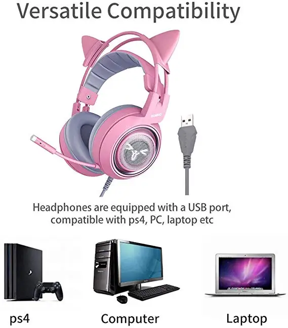  SOMIC G951 Pink Cat Ear Headphones Virtual 7.1 Noise Cancelling Gaming Headphone Vibration LED USB 