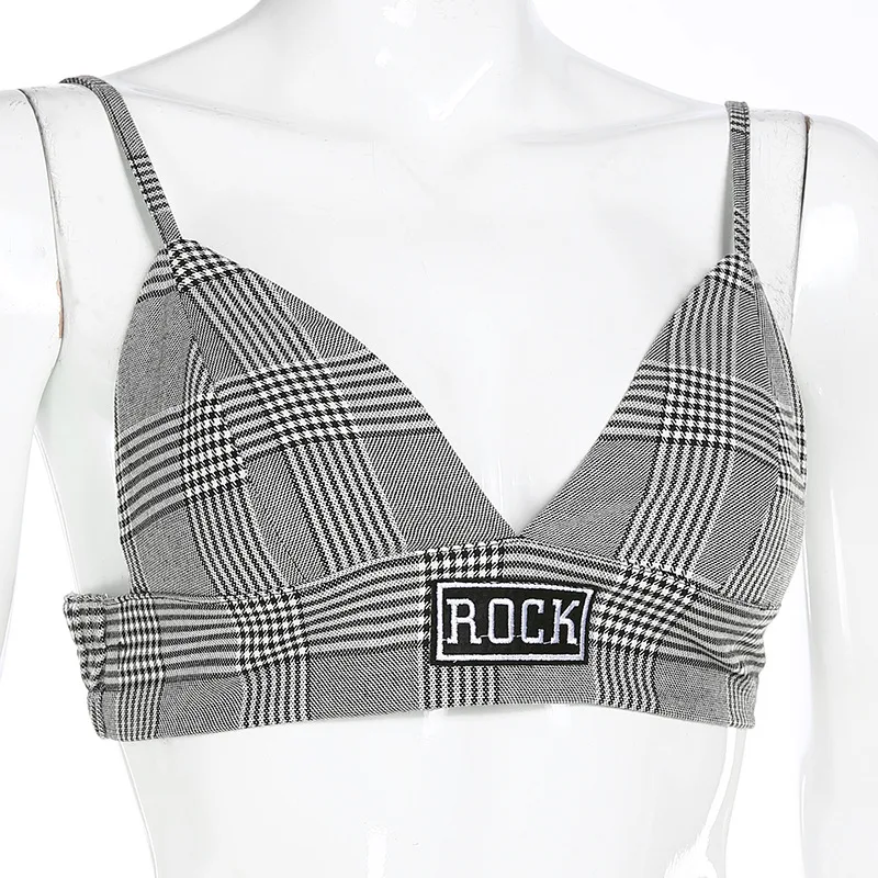 Bangniweigou сексуальный ретро Брит Клетчатый Бюстгальтер Camisole женский фестивальный топ с вышитыми буквами