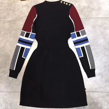 

Casual Knitted Dress Women Autumn O-neck Slim Dress 2019 New Women A-line Dress