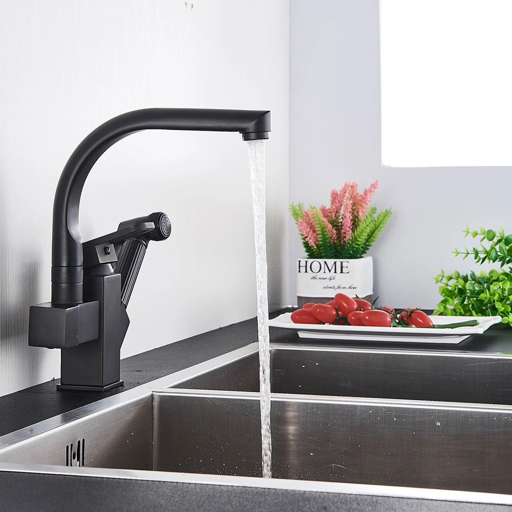  Chrome US RU Shipping Blackend Chrome Pull Out Spray Kitchen Sink Faucet 360 Rotation Spout Single  - 32855089880