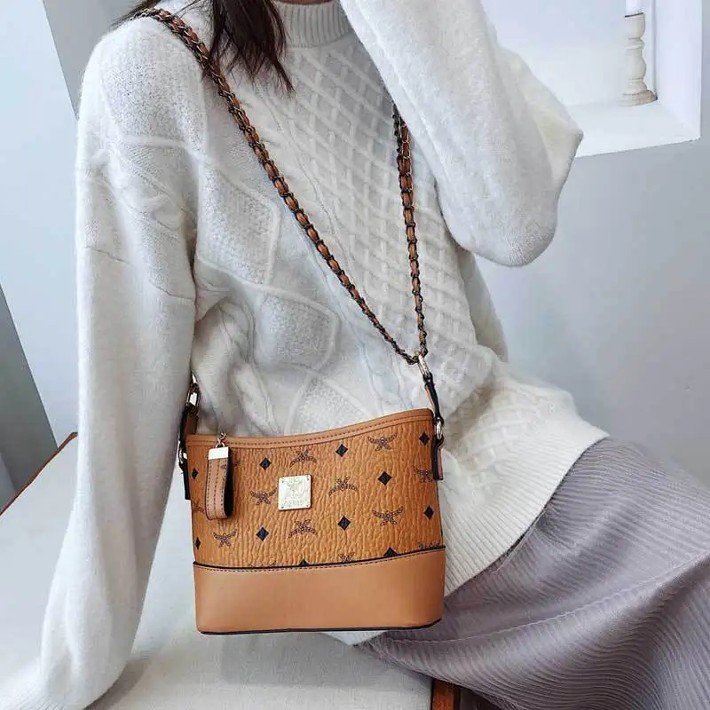 

Chain Hobo Bag WOMEN'S Bag Europe And America Fashion Printed Bucket Bag INS-Style Shoulder Small Bag Net Red Celebrity Style