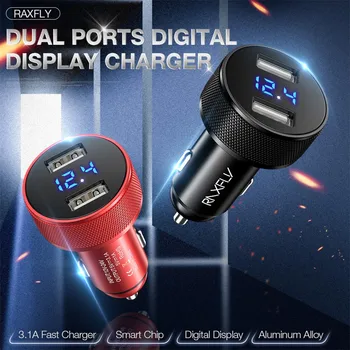 

2020 New Hot 3.1A Dual USB Car Charger 2 Port LCD Display 12-24V Cigarette Socket Lighter LED Indicator Light Car Charger #Ger