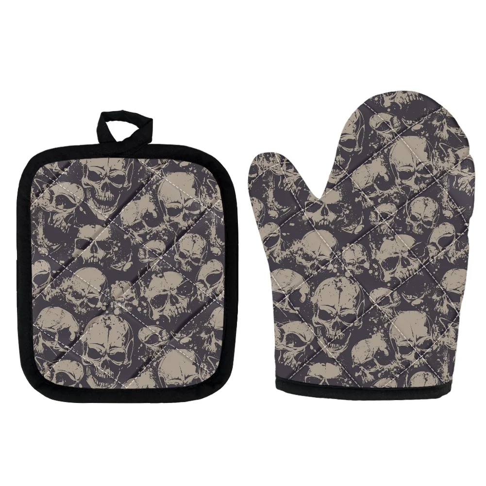 Microwave Oven Gloves and Pad Mittens Skull Price reduction Hea Shipping included Grey Therma-Grip