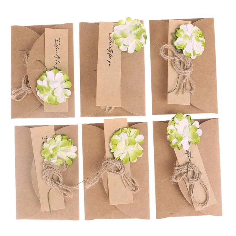 6pcs Kraft Paper Dry Flower Greeting Card with Envelope For Christmas Wedding