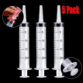 

5Pack 20ML Large Syringe With Measurement No Needle Plastic Syringe Dispensing for Empty Lip gloss Tube