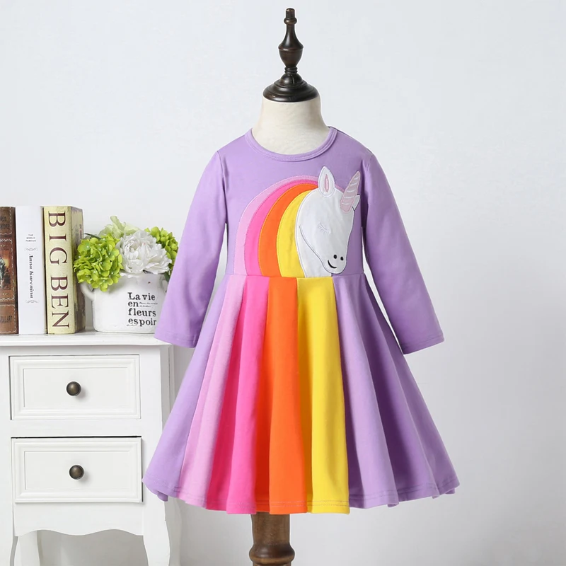 Осенние детские платья для девочек; платье с единорогом; комбинированное цветное платье принцессы; детская одежда для маленьких девочек; платье для дня рождения; Vestidos