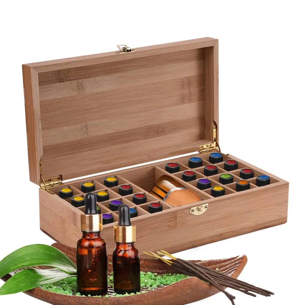 

25 Grids Wooden Essential Oil Storage Box DIY Travel Perfume Bottles Protect Container Display Storage Case For Home