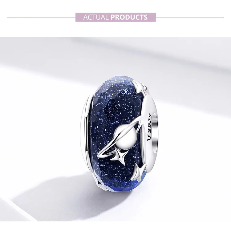 Fit Pandora браслет стерлингового серебра 925 универсальная планета Звездное стекло бусины S925 синий межзвездные Подвески diy ювелирные изделия