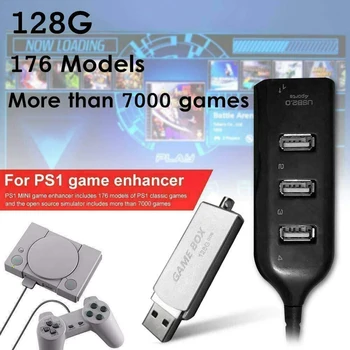 

128G Memory Game Enhancer Plug Games Pack, Built-In 7000 Games, Game Enhancer Extended 176 Models for PS1 Mini