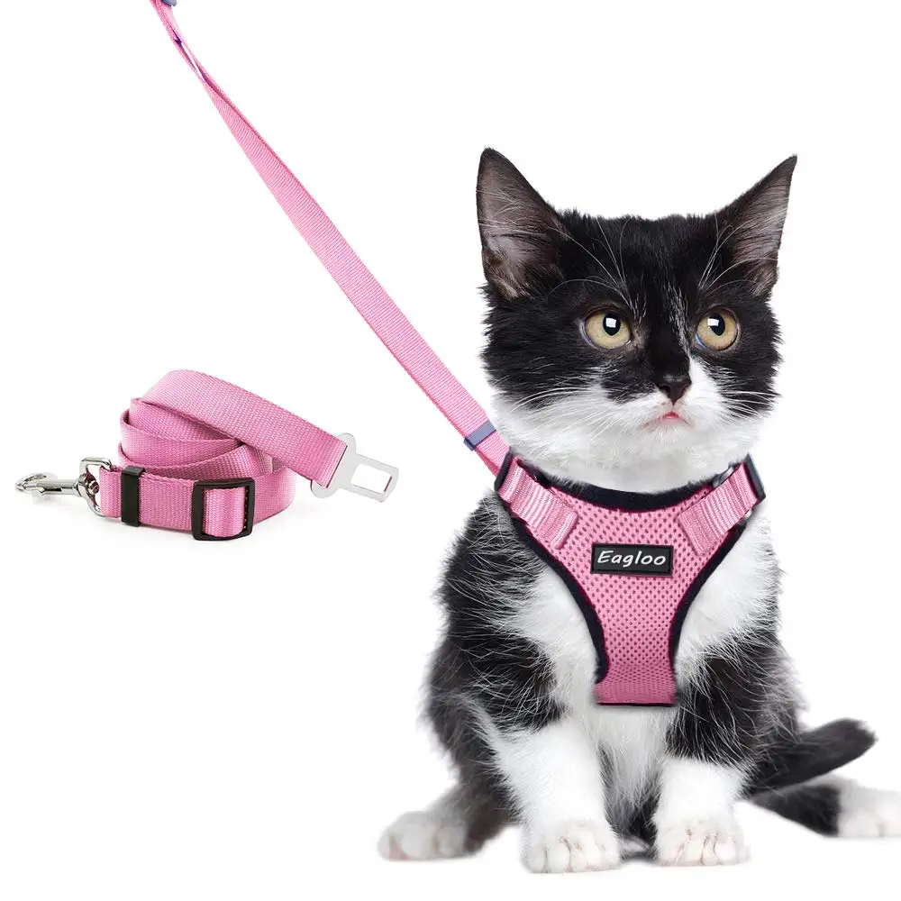 

Reflective Pink Cat Vest Harness With Leash&Car Seat Belt Adapter Soft Mesh Small Dog Vest Harness for Kitten Puppy Rabbit