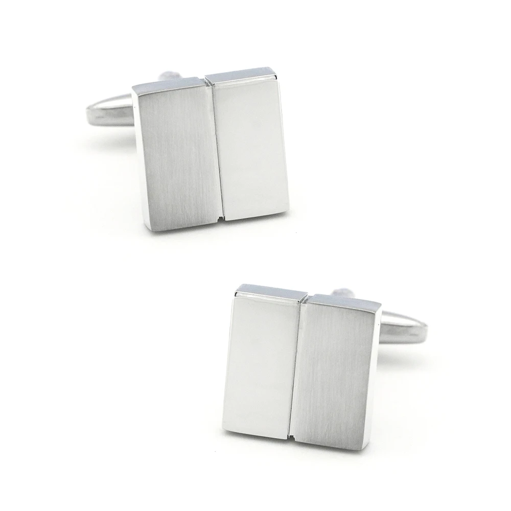 Men's Business Cufflinks Quality Brass Material Silver Color Metal Wire-drawing Square Design Cuff Links Wholesale &amp Retail |