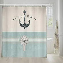 

Nautical Theme Shower Curtain, Ocean Vintage Design Compass and Anchor Decor Bath Curtain,Waterproof with Hooks Bathroom Curta