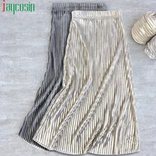Летняя эластичная длинная юбка женская Свободная Высокая талия плиссированная пляжная повседневная юбка размера плюс дышащая однотонная модная женская юбка