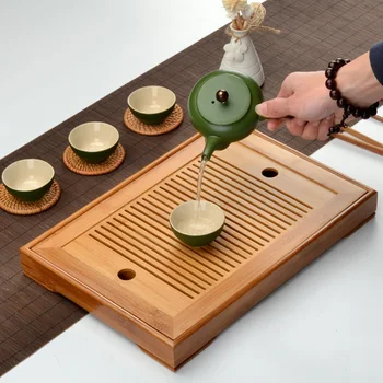 

Kung Fu Tea Set Natural Bamboo Tea Tray Rectangular Traditional Puer Wooden Tea Tray Chahai Tea Table