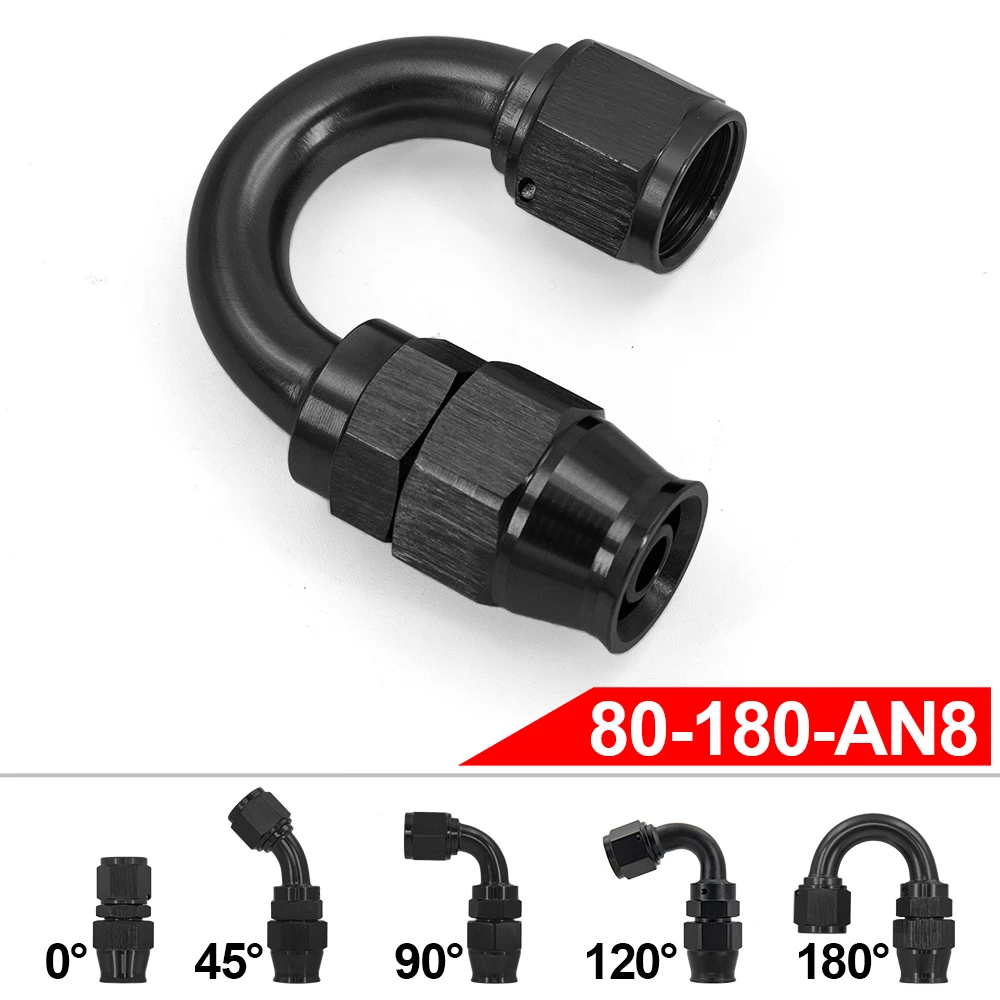 PTEF AN6 AN8 straight 0 45 90 120 180 Degree Reusable Swivel PTFE Hose End Fitting oil line fitting adapter reducer expander fitting