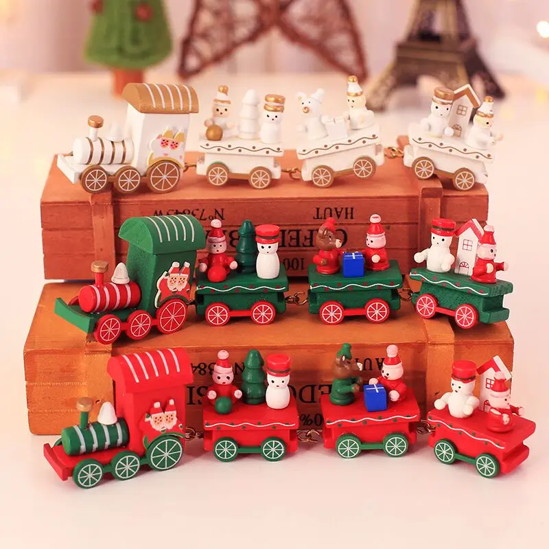 Деревянный Рождественский поезд украшение для дома с коробкой Санта Медведь Дерево Рождество маленькая игрушка поезд набор детские игрушки подарки Рождественское украшение для дома