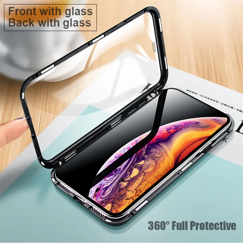 Luxury Double sided glass Metal Magnetic Case for iPhone XS MAX XR X 7 8 Plus Phone Magnet Cover 360 Full Protection | Мобильные
