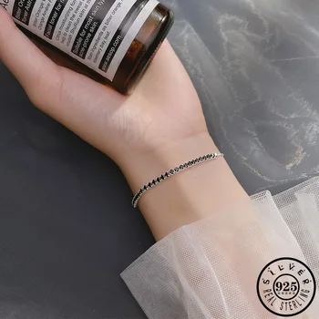 

925 Sterling Silver Black Zircon Tennis Bracelet Statement Adjustable Rose Gold Color Chain Wedding Bracelets Jewelry for Women