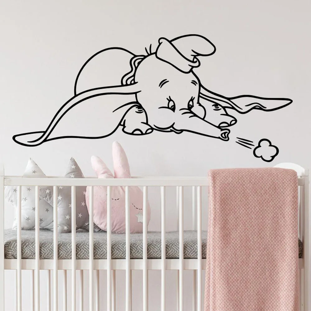 Cartoon Sleep Dumbo Elephant Wall Decal Baby Nursery Kids Room Cute
